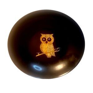Couroc of Monterey Bakelite Dish Plate Vintage Black with Gold Owl